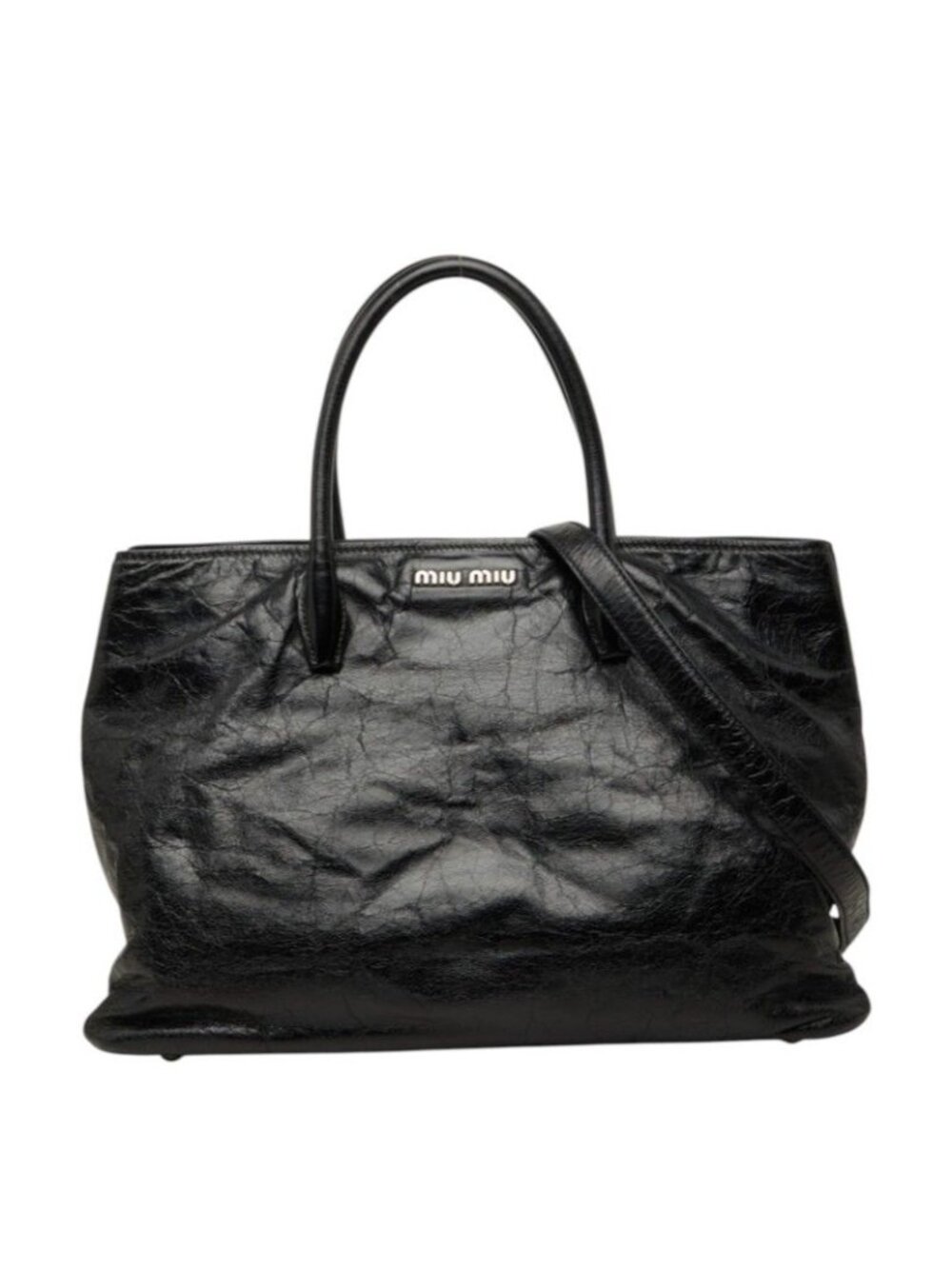 Miu Miu Vitello Shoulder Bag 2-Way Black Leather
